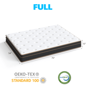 12 Inch Full Mattress, Innerspring Mattress with Black Gold Trim & White Cover - Medium Firm Support, Cooling Breathable Design for Bedroom