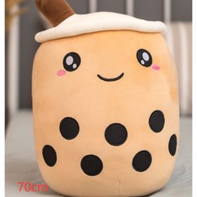 Cute Fruit Drink Plush Stuffed Soft Strawberry Milk Tea Plush Boba Tea Cup Toy Bubble Tea Pillow Cushion Kids Gift (Option: Brown-70CM)