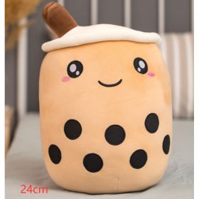 Cute Fruit Drink Plush Stuffed Soft Strawberry Milk Tea Plush Boba Tea Cup Toy Bubble Tea Pillow Cushion Kids Gift (Option: Brown-24CM)
