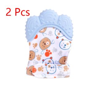 Baby teether baby anti-bite silicone molar gloves children's sound toys (Option: Blue 2 style-1pair)
