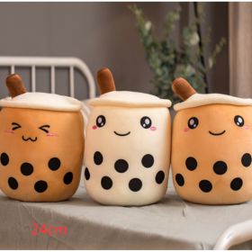 Cute Fruit Drink Plush Stuffed Soft Strawberry Milk Tea Plush Boba Tea Cup Toy Bubble Tea Pillow Cushion Kids Gift (Option: Family-24CM)