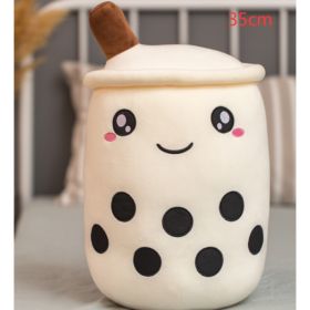 Cute Fruit Drink Plush Stuffed Soft Strawberry Milk Tea Plush Boba Tea Cup Toy Bubble Tea Pillow Cushion Kids Gift (Option: White-35CM)