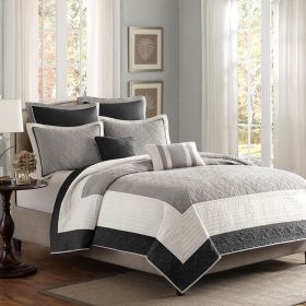 7 Piece Quilt Set with Euro Shams and Throw Pillows (Color: as Pic)