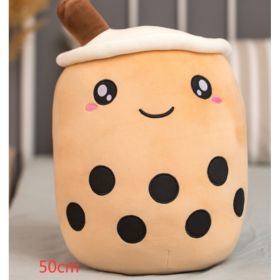Cute Fruit Drink Plush Stuffed Soft Strawberry Milk Tea Plush Boba Tea Cup Toy Bubble Tea Pillow Cushion Kids Gift (Option: Brown-50CM)
