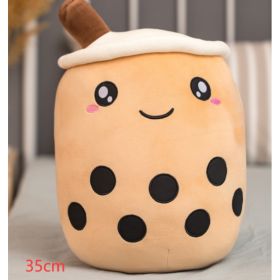 Cute Fruit Drink Plush Stuffed Soft Strawberry Milk Tea Plush Boba Tea Cup Toy Bubble Tea Pillow Cushion Kids Gift (Option: Brown-35CM)