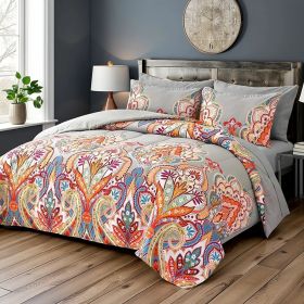 Comforter Set, Boho Pattern, Gray With Rainbow Floral (Option: W13717964)